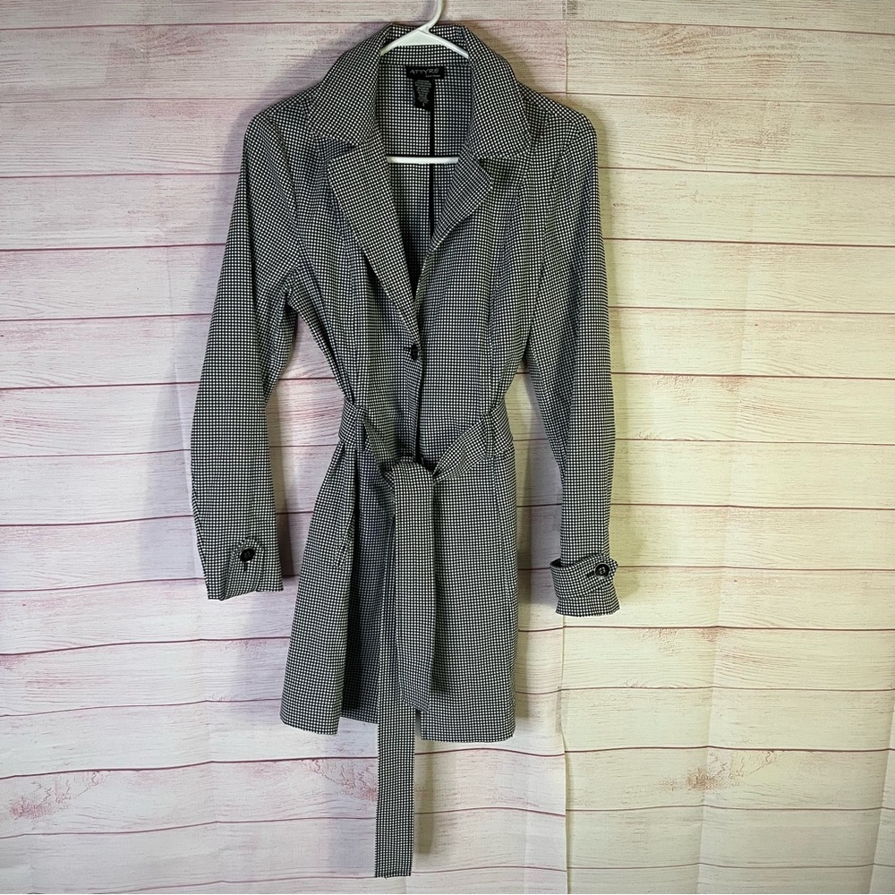 Attyre‎ New York Black White Button Belted Pocket  Trench Jacket Coat Size Small